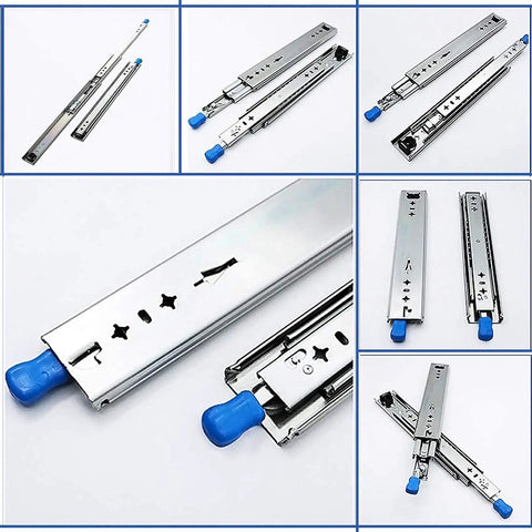Beefy Heavy Duty Telescopic Drawer Slides with full extension ball bearing rails, blue tips, various lengths, 264 lbs capacity