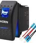 Waterproof Horn Button Rocker Switch Toggle With Blue LED Light For Automotive Marine RVs Trucks Cars Boats 12V 20A DC And 24V 10A DC SPST 5 Pin Momentary On Off IP67 Rating Ready For 4x4 SUV ATV UTV Car Accessories, black rocker switch with wires