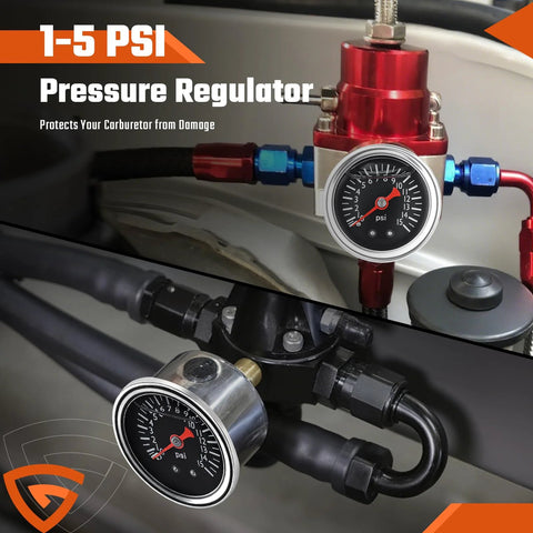Universal Fuel Pressure Regulator Kit With 0-15 PSI Gauge And Adjustable 1-5 PSI Dial For Carburetor And Fuel Pump installed