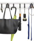 Heavy Duty Welded Steel Hooks For Garage Wall Storage, 8 Pack, Repositionable And Locking, showing keys and tools hanging.
