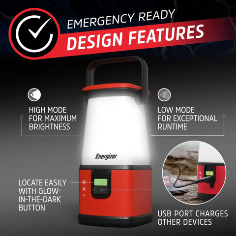 WeatherReady 360 Degree LED Camping Lantern Pro Ultra Bright Battery Powered Tent Light IPX4 with glow button and USB port