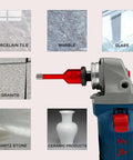 Diamond hole saw bits, 1/4in (6mm), 2pc for tile and masonry, mounted on an angle grinder.