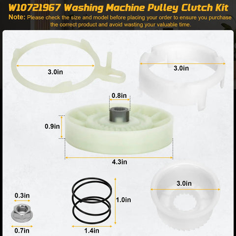 Washer Pulley Clutch Kit With 21 Inch Drive Belt And Cam Replacement For Whirlpool Kenmore Amana Crosley Roper Includes W10006384 belt.