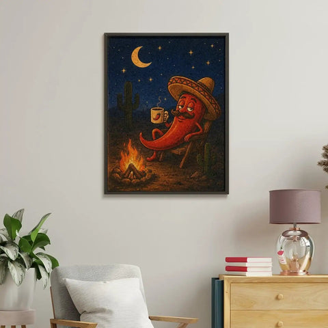 Desert Camp Pepper Paint By Numbers Kit for Adults Beginners with Frameless Printed Canvas art hanging on a white wall