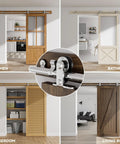 Stainless Steel Sliding Door Hardware Kit 5 Ft Top Mount For Wooden Single Door Fits 30 Inch Wide Panel T Style Rails Rollers Durable Rust Resistant Track System shown in various room settings.