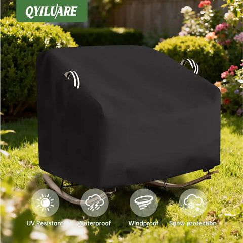 Oversized Papasan Chair Cover Waterproof Patio Shield, black cover on chair outdoors, protects large egg and rattan wicker chairs 41W x 45D x 31H.