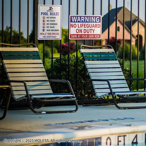 Two Pack Outdoor Pool Rules Signs 14x10 Inches Durable Aluminum Weatherproof And UV Protected Easy Mount For Pool Safety No Diving Watch Your Children Swim At Your Own Risk For Fences Or Decks