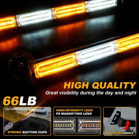 Heavy Duty 2 In 1 Emergency Strobe Light Bar With Hella Bright Amber And White Warning Beacon Tough Windshield Or Dash Mount For Trucks Construction And Roadside Safety Gear
