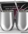 Stainless Steel Double Wall Vacuum Insulated Wine Tumblers Keeping Icy Cold Beverages Chilled Or Piping Hot Coffee For Trail Blazing Tailgates And Backyard Hangs With Secure Lids Straws And Dishwasher Ease.