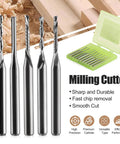 CNC Router Bits Set For Wood PVC MDF Hardwood 10 Pack With 1/8 Inch Shank And 1/16 Inch Cutting Diameter Carbide End Mills Includes O Flute Downcut Upcut 2 Flute Straight Ball Nose Bits For Engraving And Sign Making visible in image.