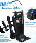 Heavy Duty Electric Stair Climbing Dolly With 1250W Motor And 900Lb Capacity showing anti-slip rubber tracks and dual speed control.