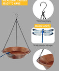 Outdoor Hanging Bird Bath In Antique Copper Metal With 17 Inch Rust Proof Black Chains Durable Iron Bird Feeder Bowl For Garden And Backyard Decor Weather Resistant And Easy To Clean