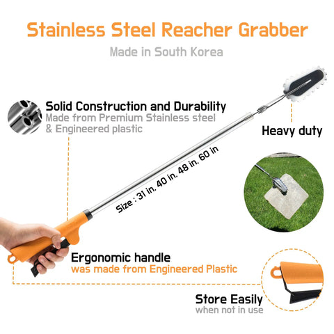 All Stainless Steel Grabber Reacher Pickup Tool Heavy Duty Trash Picker For Indoor Outdoor Use No Wire Patented Technology