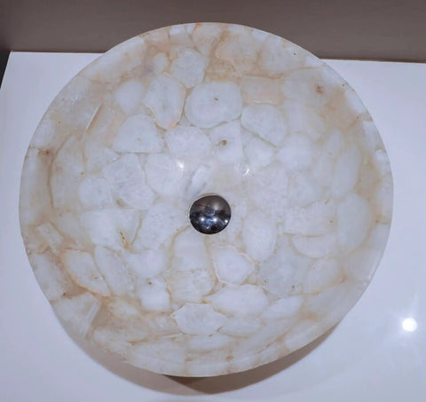 Absolutely Gorgeous White Quartz Vessel Sink With A Super Sleek Polished Glaze For Modern Counter Top Bathroom Vanities, 24-inch bowl.