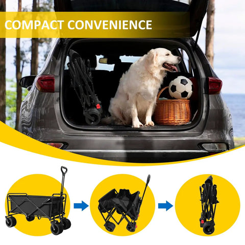 Heavy Duty Foldable Wagon Cart With 300 Lb Load Capacity in car trunk with dog and beach gear