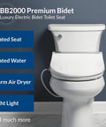 Straight Up Luxe Electric Bidet Toilet Seat With Super Comfy Heated Seat, close-up view highlighting features like night light and heated seat.