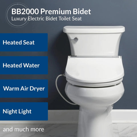 Straight Up Luxe Electric Bidet Toilet Seat With Super Comfy Heated Seat, close-up view highlighting features like night light and heated seat.