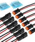 2 Pin Deutsch Connector Kit For Cars And Projects, Waterproof IP67 DT04-2P DT06-2S Pigtail Harness, 14AWG Thick Wire, 24 Butt Connectors