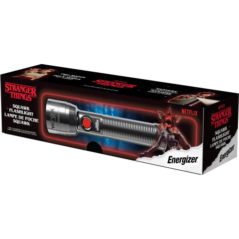 Stranger Things Squawk Dope Retro LED Flashlight With UV And Bright Modes For Camping Official Season 5 Gear box