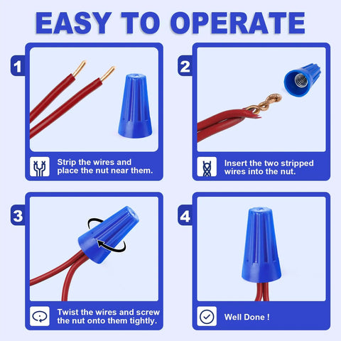 Blue 1000 Pack Wire Connector Nuts 22 To 14 AWG Waterproof Insulating Twist On Caps instructional steps