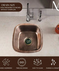 Hand Hammered Copper Kitchen And Bar Sink 15 Inch Atlas Dual Mount Drop In Or Undermount Deep Single Bowl Heavy Gauge Craftsmanship Pro Grade Finish Built To Last, installed in a countertop