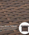 Close-up of manual woven PE rattan on the All Weather Wicker Patio Umbrella Stand Table 22 Inch Brown Rattan Garden Furniture