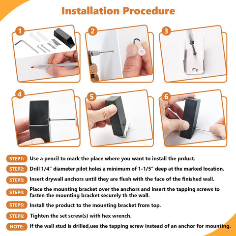 Installation steps for Matte Black Towel Hooks 6 Pack Heavy Duty Stainless Steel SUS 304 Wall Mounted Waterproof Rustproof Built To Last.
