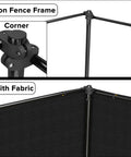 6x24 Privacy Fence Kit Freestanding Mesh Screen With Iron Poles for outdoor patio showing corner iron frame and black mesh fabric