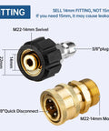 Heavy Duty Pressure Washer Adapter Set Quick Connect Kit M22 14mm To Three Eighths Inch Brass And Stainless Steel Hose Adapter