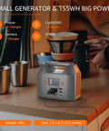 Portable Power Bank With 150W AC Outlet For Camping And Travel, on a wooden table, with home items