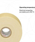 Heavy Duty Varnished Cambric Tape 2520 For Electrical Insulation 2 Inch Wide By 36 Yards Yellow 1 Roll Strong Dielectric Strength Heat Safe To 105 C Abrasion And Puncture Resistant Non Corrosive Adhesive Longlasting roll with operating temperature details