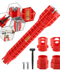 14 In 1 Multi Functional Plumbing Wrench For Faucet And Sink Installations with anti-slip grip, extra long reach, red handle