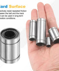 4 Pack LM6UU Linear Ball Bearings 6mm Bore 12mm OD 19mm Length With Double Sided Rubber Seals For DIY Makers And Enthusiasts Supporting Smooth Motion In 3D Printers And CNC Machines ABEC3 High Precision, sealed steel bearings in hand