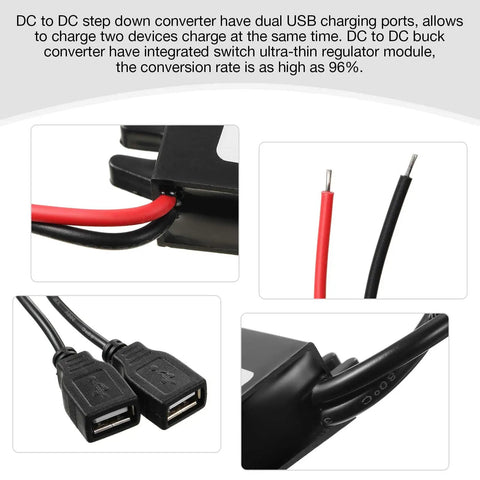 Two Pack 12V To 5V USB Buck Converter Module Dual USB Ports 3A 15W Car Power Adapter Voltage Regulator In Car Charger