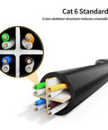 Cross-section of Cat6 Shielded Ethernet Extension Cable With Upward Angled Connectors, 8P8C Patch Cable, 250 MHz Bandwidth, 1.6 Feet, Black