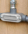 Rock Solid T Type Conduit Body Designed For A No Sweat Metal Tubing Pull Through Heavy Duty Die Cast Aluminum Threaded Junction Box close-up detail