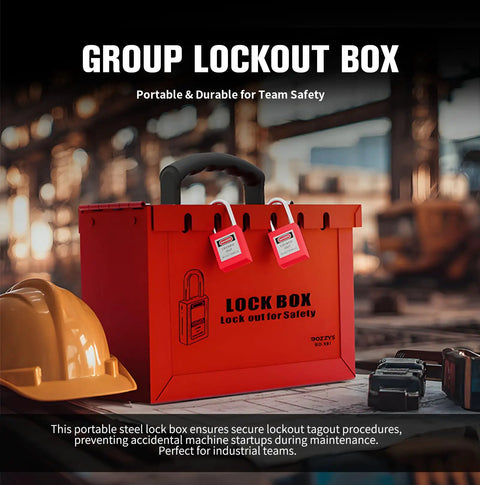 Workhorse OSHA Compliant Lockout Tagout Box Rugged Red Steel Padlock Holder With Carry Handle For Team Maintenance Jobs Locks Down Power Sources Tight And Keeps The Crew Secure
