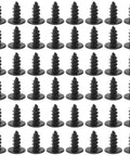 100 Pack Black Carbon Steel Wood Screws M4 X 10mm Self Tapping Fasteners neatly arranged for furniture and DIY use.