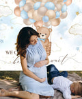 Blue Bear Hot Air Balloon Backdrop For Boy Tot Friendly Baby Shower Photo Booth Prop 7x5ft Cotton Fabric, Reusable, Wrinkle Resistant