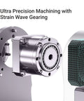 Next Level Rotary Module For Your Desktop Maker Machine Featuring Sweet 4 Axis Cnc Carving and Laser Engraving with Hella Precise Strain Wave Gearing and a Solid 3 Jaw Chuck Designed to Upgrade Any A350 Style 3D Printer Setup Today showing a close-up of the strain wave gearing mechanism.