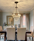 Dining room with Three Light Crystal Chandelier Modern Adjustable Hanging Ceiling Light Fixture Black Pendant Lighting