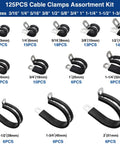 125Piece Cable Clamps Assortment Kit In 12 Sizes with stainless steel and rubber cushion for auto shop use
