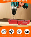 Pro Grade 14 Piece Aluminum Woodworking Setup Blocks Kit With Storage Case Router Table Height And Depth Gauges in use with drill.