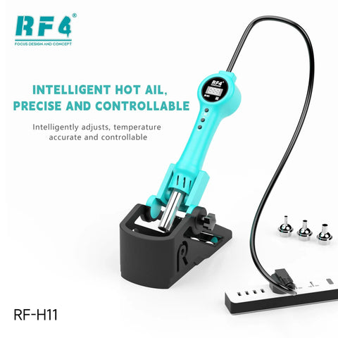 Intelligent Hot Air Soldering Gun With Sleep Base And LCD Temperature Display in turquoise with accessories displayed