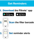 Steps to get reminders for 16x20x1 Air Filter MPR 1200D MERV 11: Download Filtrete app, scan barcode, set alerts on phone.