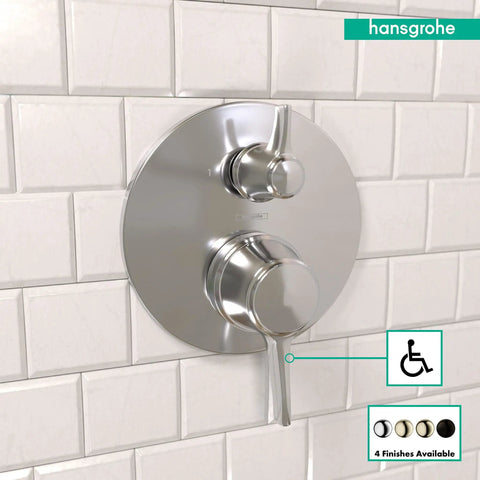 Ecostat Classic Pressure Balance Shower Valve Trim With Diverter In Chrome Model 04449000 installed on tile wall