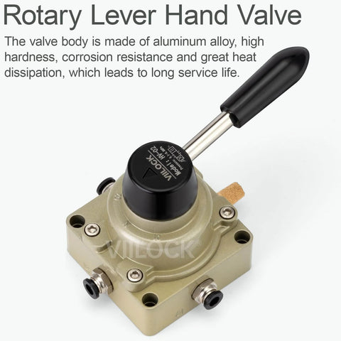 Rotary Lever Hand Valve HV-02 Three Position Four Way 1/4 Inch NPT Pneumatic Manual Control Air Flow Valve with aluminum alloy body
