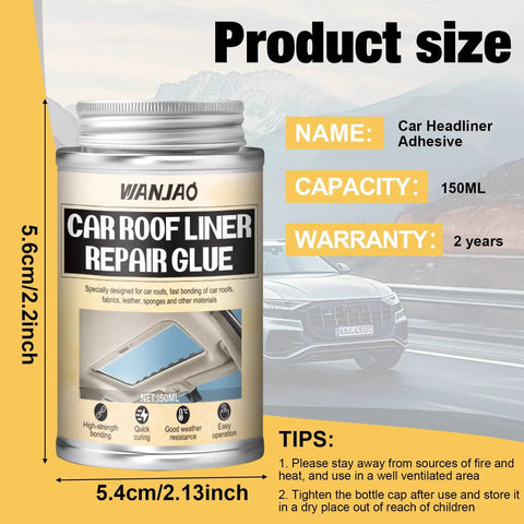 Car Headliner Repair Glue With Brush Flexible Adhesive For Fabric Foam Vinyl Leather Interior Quick Drying Multi Surface Auto Roof Liner Adhesive For Saggy Headliners, 150ml bottle