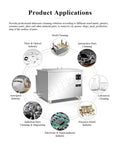 Heavy Duty 38L Industrial Ultrasonic Cleaner For Auto Parts Lab Bath, Powerful 600W Sonic Washer shown in various application areas.