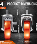 Set Of 4 Transmission Jack Casters 1/2 Inch-13 Red Poly Rotating Threaded Rod Casters dimensions with locking mechanism